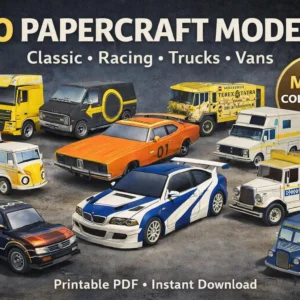 20 Car Papercraft Models Bundle | Printable PDF Vehicles | Classic, Racing & Utility Cars | DIY Paper Models | Instant Download