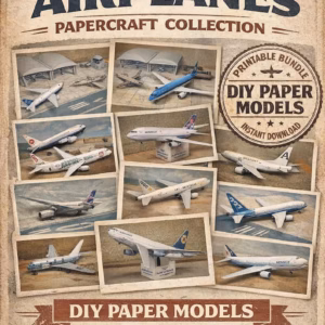 40 Commercial Airplane Papercraft Bundle – Boeing Aircraft Paper Models – Vintage Aviation Printable Set – DIY Paper Planes Collection