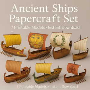 Ancient Ships Papercraft Set | 7 Printable Greek & Roman Models | Instant Download PDF