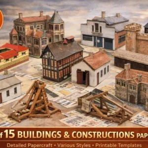 Set of 15 Papercraft Buildings and Constructions | Printable Architecture Models | Historic & Fantasy Structures | PDF Download