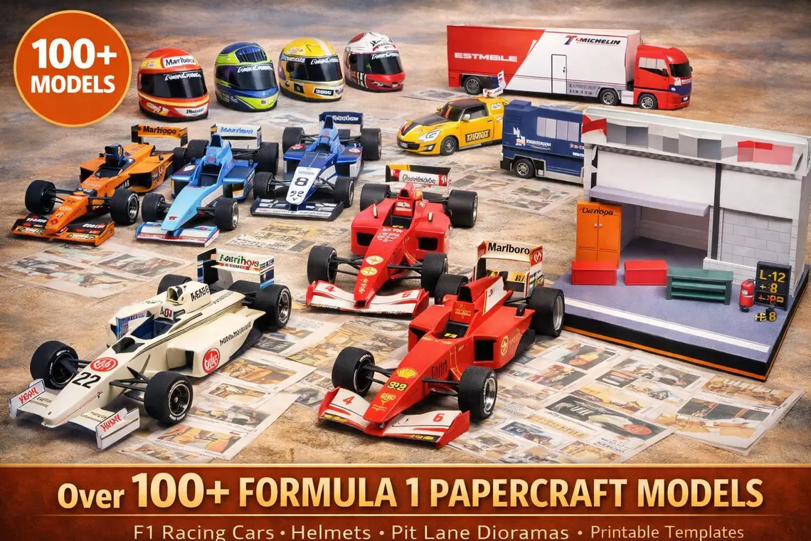 100+ Formula 1 Papercraft Models Bundle | F1 Cars, Helmets & Pit Lane Dioramas | Printable PDF | Instant Download